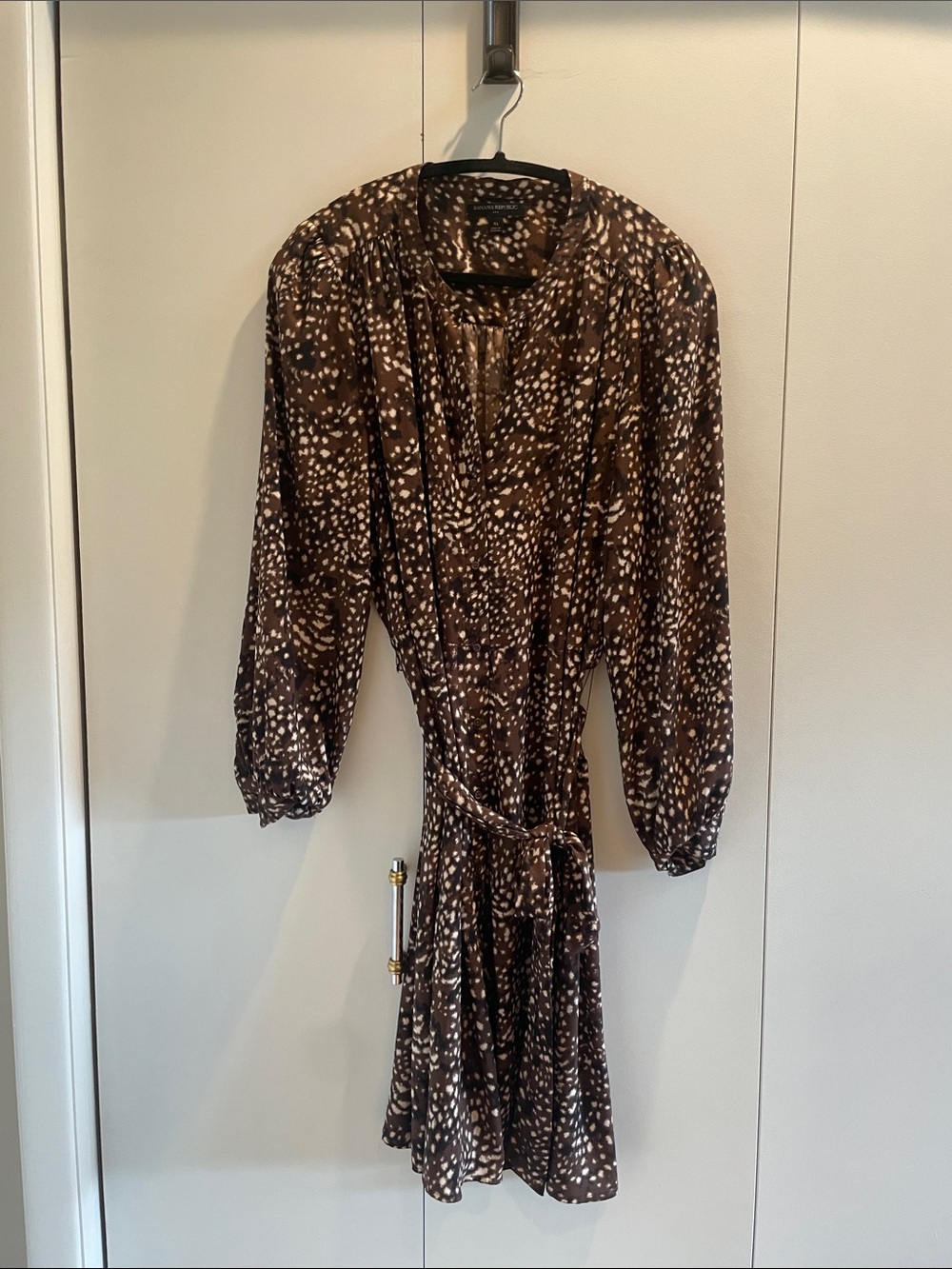 Banana republic Brown Printed Long-Sleeve Tie-Waist Dress